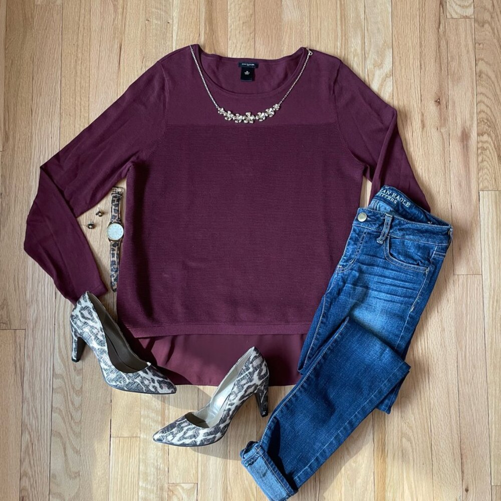 Maroon Ruffled Hem Shirt